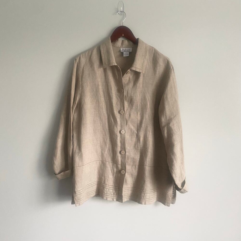 Style & Co Vintage 100% Linen Long Sleeve Button Down Lightweight Jacket Size 10